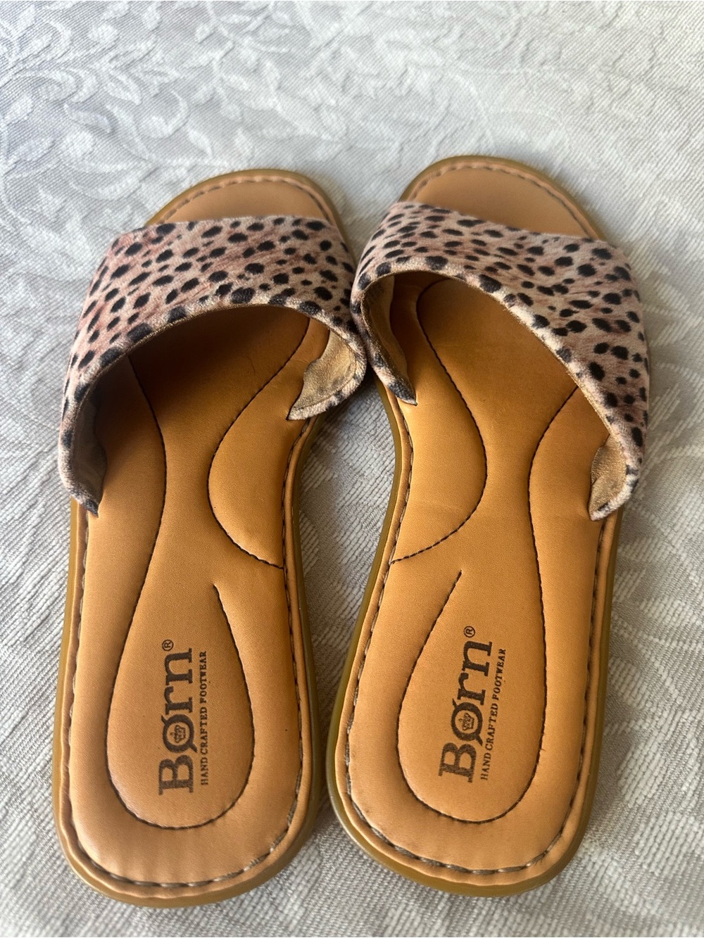Born Leopard Print Slide Sandals in Tan and Black - Picture 2 of 5